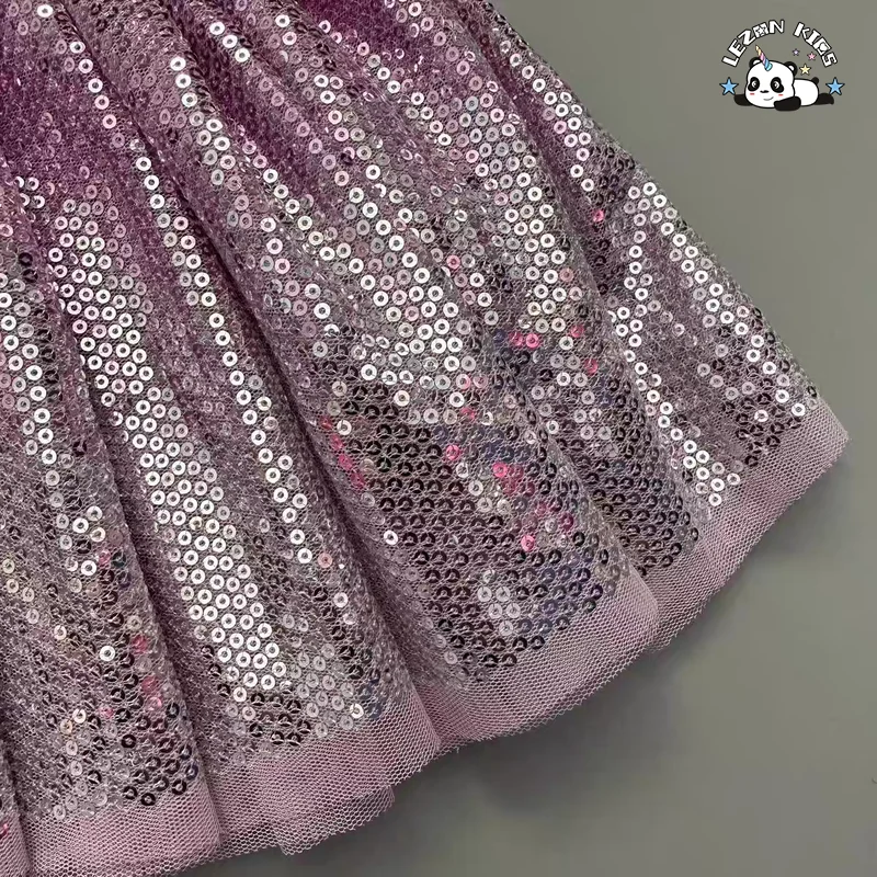 LEZONKIDS - Pure Color Cute Girls Sequin Skirt Summer Breathable Cotton Short Casual Print Children Skirt